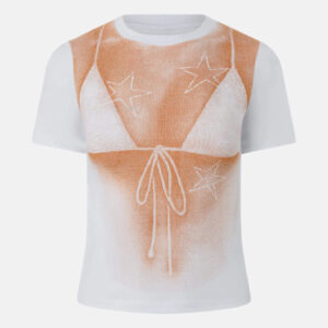 White Bikini Print Star Crop T-Shirt