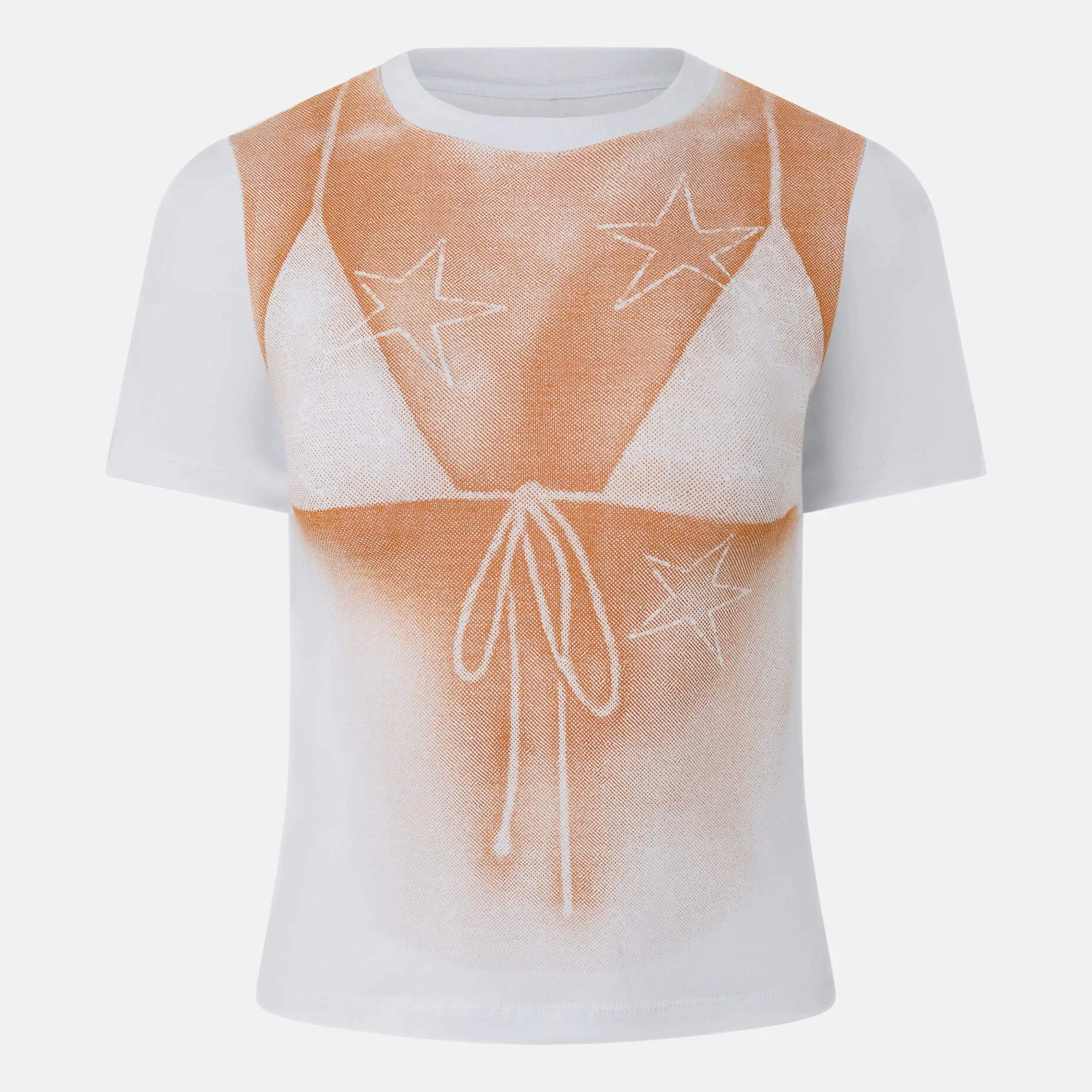 White Bikini Print Star Crop T-Shirt