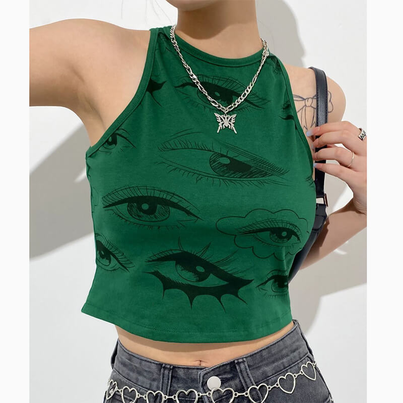 Y2K Eye Print Cropped Tank Top - Image 2