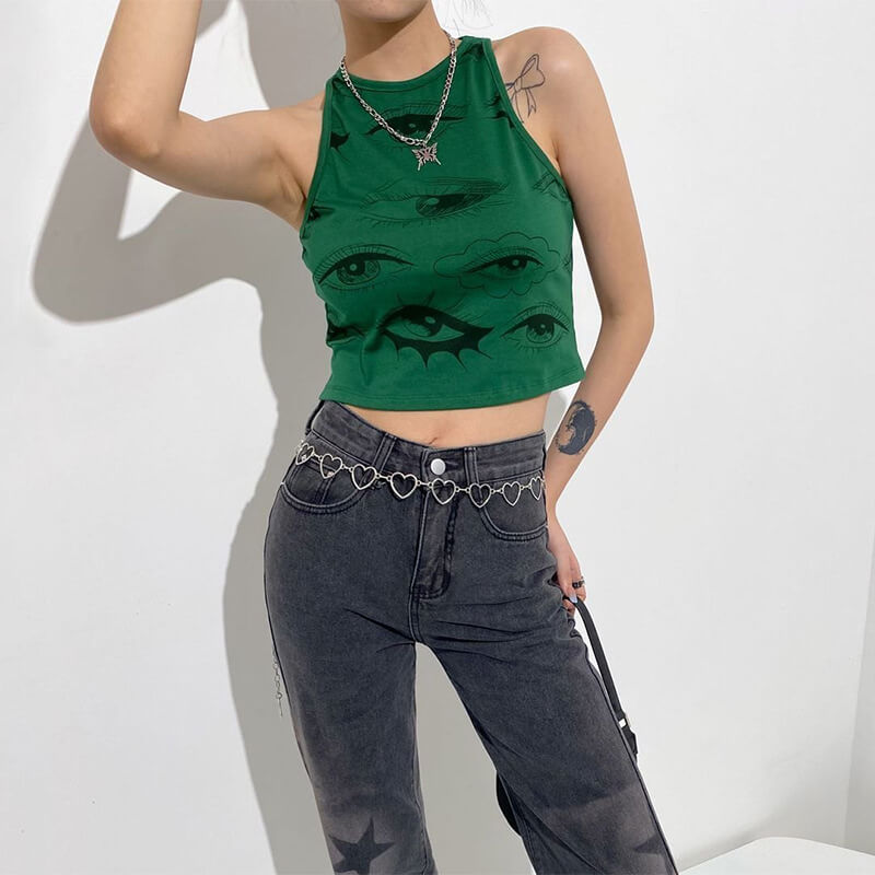 Y2K Eye Print Cropped Tank Top - Image 4