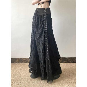 Y2K Grunge Eyelet Corset Waist Long Skirt