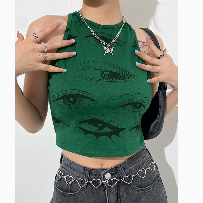 Y2K Eye Print Cropped Tank Top - Image 5
