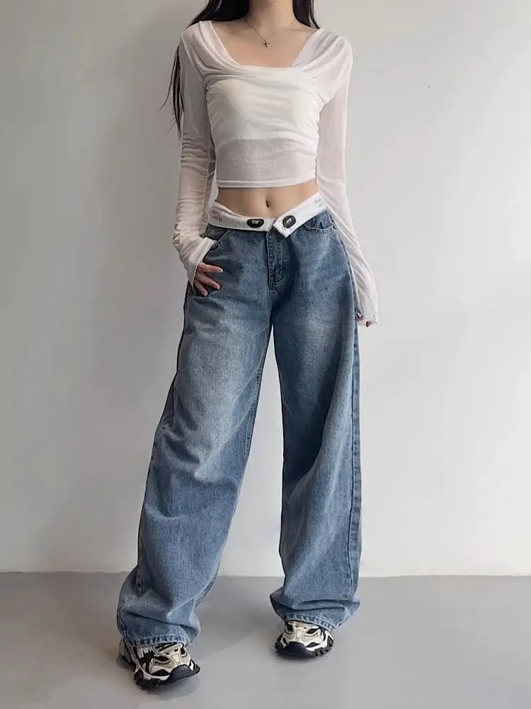High Waist Loose Fit Streetwear Jeans - Image 3