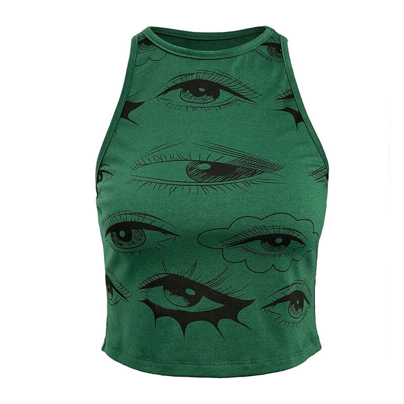Y2K Eye Print Cropped Tank Top