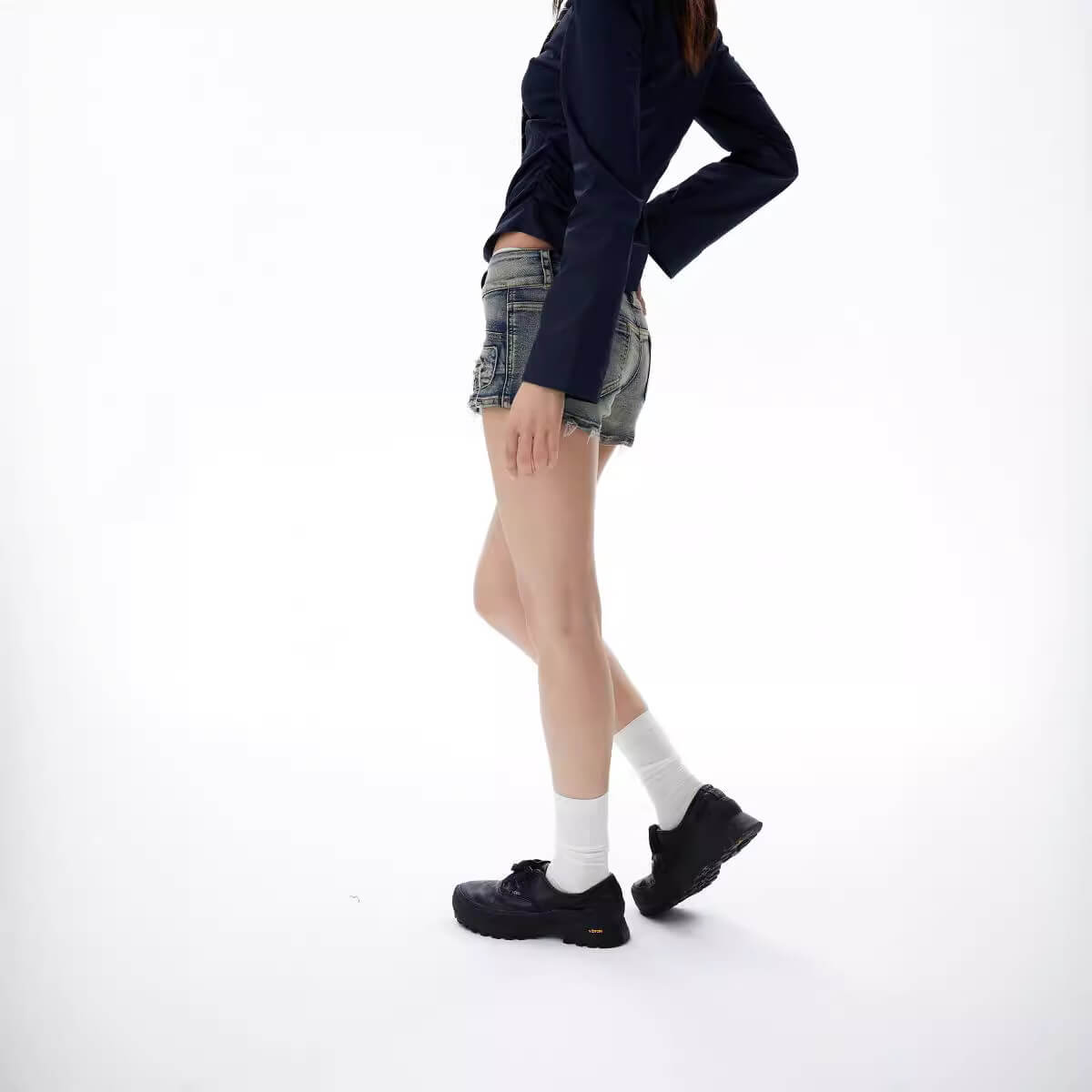 Y2K Low-Rise Rhinestone Buckle Denim Shorts - Image 4