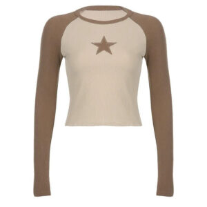Grunge Aesthetic Neutral Star Print Cropped Top