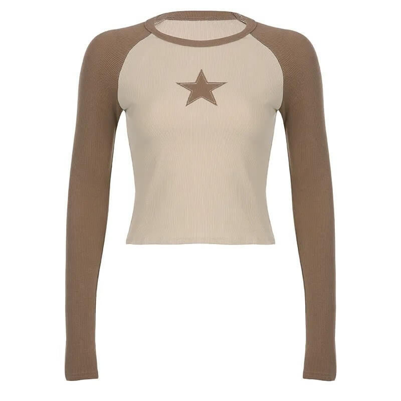 Grunge Aesthetic Neutral Star Print Cropped Top