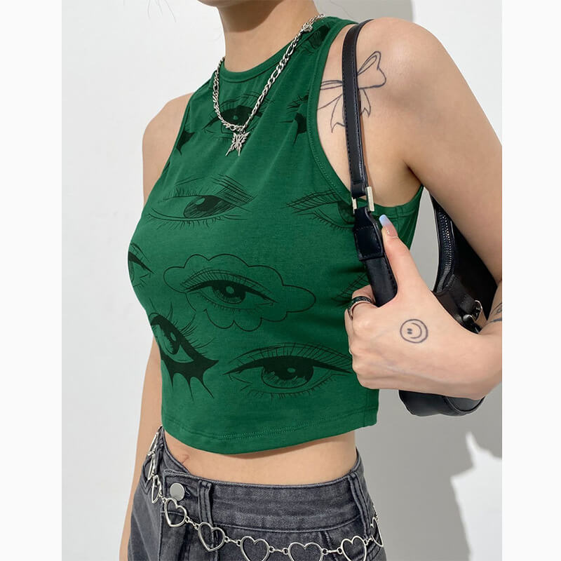 Y2K Eye Print Cropped Tank Top - Image 3