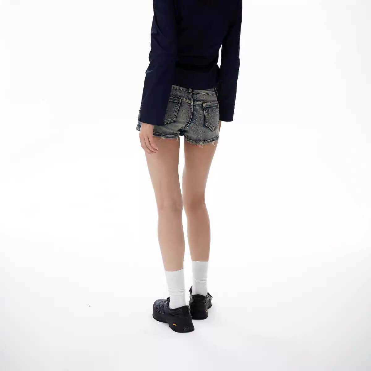 Y2K Low-Rise Rhinestone Buckle Denim Shorts - Image 3