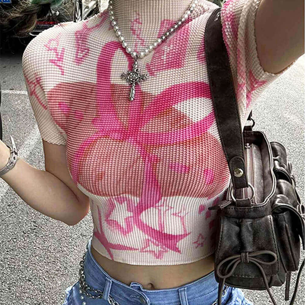 Y2K Sheer Mesh Bodycon Graphic Tee - Image 2