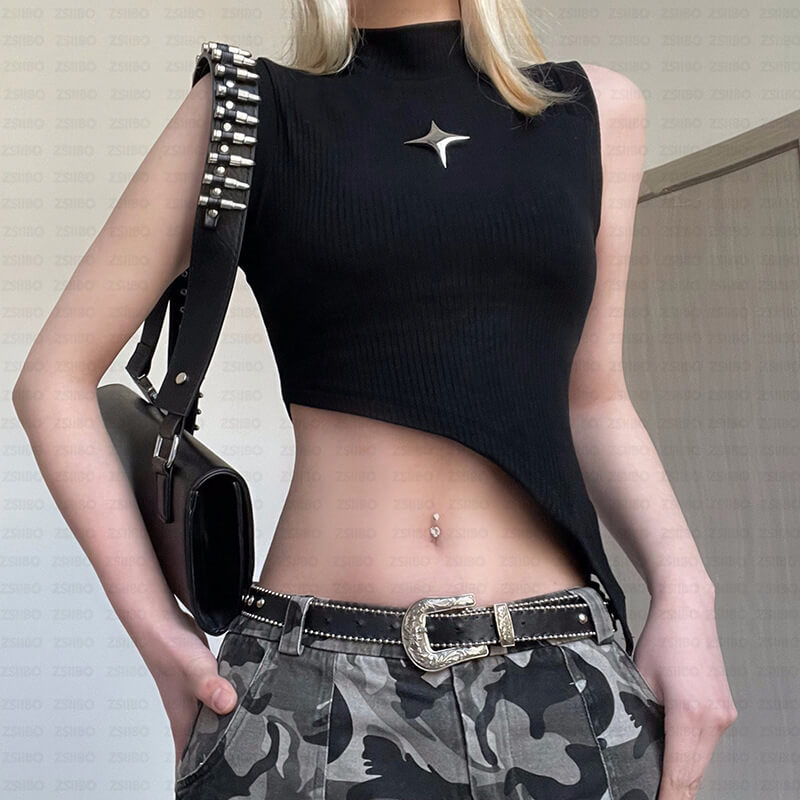 Gothic Star Embellished Cut-Out Knit Tank Top - Image 3