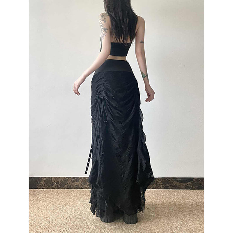 Y2K Grunge Eyelet Corset Waist Long Skirt - Image 4